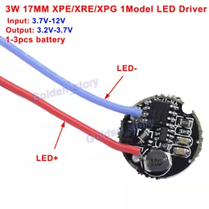 3W DC 3.7V 1 Mode 17mm Round LED Driver for CREE XRE Q5 XPE XPG LED Light - Picture 1 of 5
