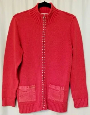 Quacker Factory Knit Sweater Cardigan Rhinestone Accents Full Zip Medium - Image 1 of 4