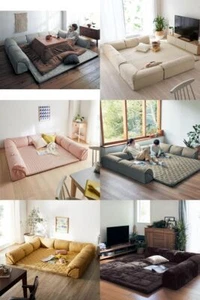 Tappeto cuscino ad angolo doppio kotatsu a forma di C 192,5x167,5 4 collari - Foto 1 di 27