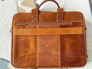 Full Grain Genuine leather laptop bag fits 15" laptops