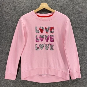 Cat & Jack Sweater Girls 14/16 Pink Logo Love Fleece Long Sleeve Pullover - Picture 1 of 10