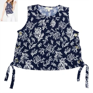Michael Kors Ocean Reef Print Lace-Up Side Tank Top XL NWT True Navy - Picture 1 of 1