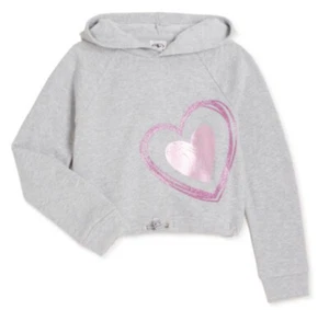 Athletic Works Girls Fleece Hoodie Sweatshirt Gray Hearts Graphic Size 7/8 - Picture 1 of 11