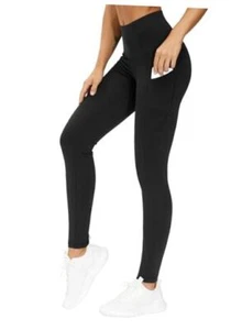 Thick High Waist Yoga Pants with Pockets, Tummy Control Workout Large Black - Picture 1 of 8