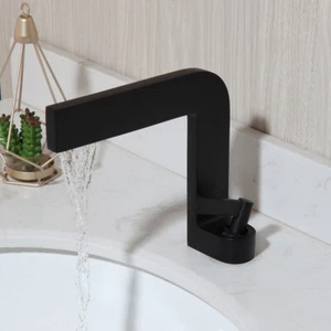 Grifo mezclador lavabo lavabo baño pintura negra montaje en cubierta cascada - Imagen 1 de 11