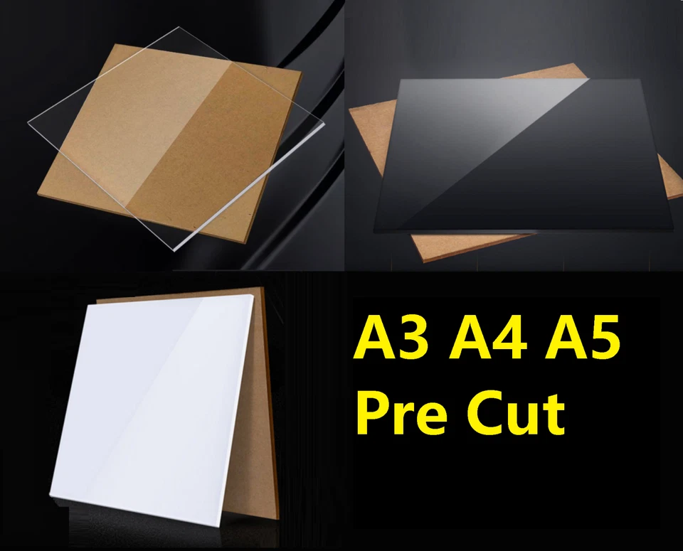 Black / Clear / White Acrylic Sheet Plastic Panel Perspex A5 A4 A3 2mm - 10mm