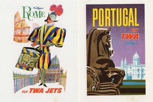 TWA NOTE STATIONERY LABEL ROME & PORTUGAL  , m, nh, ORIG'L - Picture 1 of 3