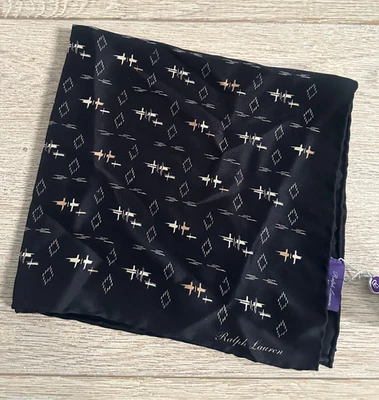 Ralph Lauren Etiqueta Púrpura Pequeña Bufanda Cuadrada Negra Geométrica Italia 22 x20.5 $295 Foto 1 de 4