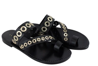 SANDRO Adelie Shoes Women's EU 37 / UK 4 Leather Sandals Flat Eyelets Black - Image 1 of 4