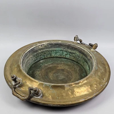 Antico Braciere Scaldino in ottone e rame biansato Italia XIX secolo diam. 45 cm - Immagine 1 di 4