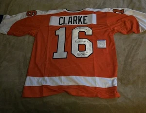 Autographed/Signed LCB Line Reggie Leach Bobby Clarke Bill Barber Jersey PSA COA - Picture 1 of 5