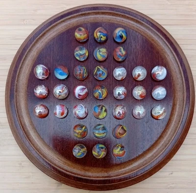 A Vintage Mahogany Solitaire Board Game with Vintage/Antique Marbles?  - Image 1 of 4
