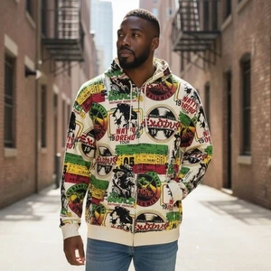 Catch a Fire Reggae Colorful Graphic Zip-Up Hoodie Large L Vintage - Picture 1 of 11