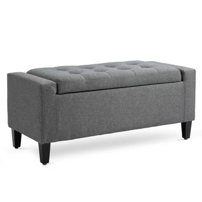 HOMCOM Storage Ottoman, Linen Upholstered Storage Bench with Lift Top New Grey - Image 1 of 4