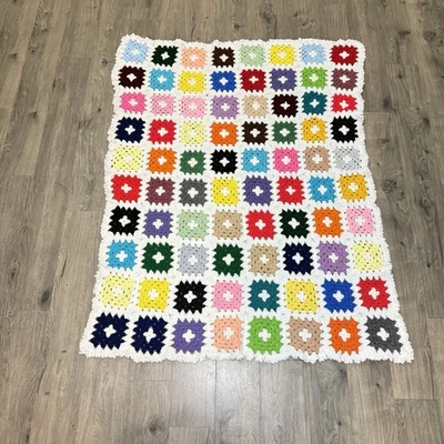"Manta cuadrada vintage multicolor abuela afgana hecha a mano ganchillo 57""x45""" Foto 1 de 3