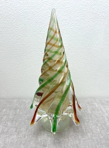 Vtg Murano Glass Christmas Tree Red/Green Gold Twist Swirl Round Base CHIP - Picture 1 of 6