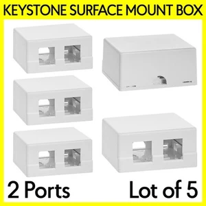Confezione da 5 scatole vuote Keystone Jack montaggio superficiale due porte fori wall box RJ45 HDMI - Foto 1 di 5