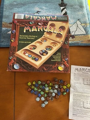 Pressman Toy Co Mancala 1997 juego de piedras preciosas de madera maciza #4426 completo Foto 1 de 4
