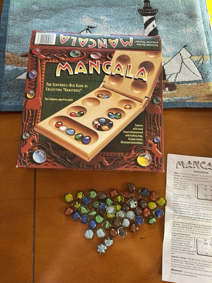 Pressman Toy Co Mancala 1997 juego de piedras preciosas de madera maciza #4426 completo Foto 1 de 4