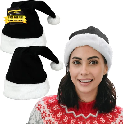 Chapéu Papai Noel de veludo de pelúcia para mulheres ou homens, preto, pacote com 2 ⭐️⭐️⭐️⭐️⭐️⭐️ - Imagem 1 de 4