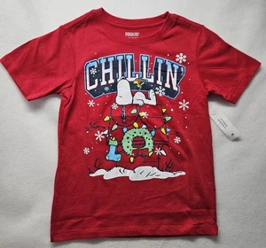 Peanuts Snoopy Holiday "Chillin" Boys' Short Sleeve T-Shirt Size S(6/7)-New - Picture 1 of 5