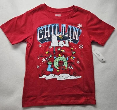 Peanuts Snoopy Holiday "Chillin" Boys' Short Sleeve T-Shirt Size S(6/7)-New - Image 1 of 4