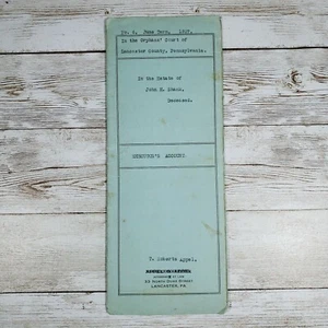 1927 Orphan’s Court of Lancaster County PA Executor’s Account of John H Shank - Bild 1 von 5