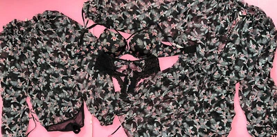 Victoria's Secret 34D JUEGO DE SUJETADOR + PELUCHE DE MAMELUCO + PLUMERO DE VESTIMENTA Negro Rosa Gasa Hawaii Foto 1 de 4