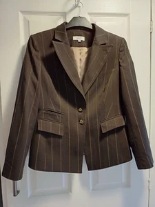 Next Blazer Chaqueta Mujer UK 16 Marrón Rayas Trabajo - Imagen 1 de 4