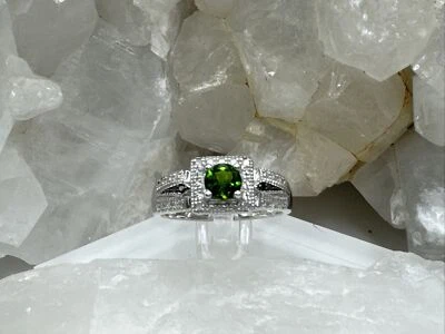 925 Sterling Silver Green Topaz Cz Marcasite Halo Ring Sz 8.75 3.4g AT524-163 - Image 1 of 4