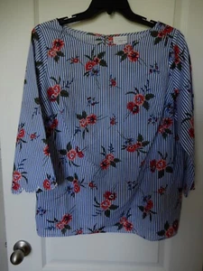 Liz Claiborne Bluse Hemd mit Knöpfen hinten Damen 0X blau Blumen Streifen leicht - Bild 1 von 4