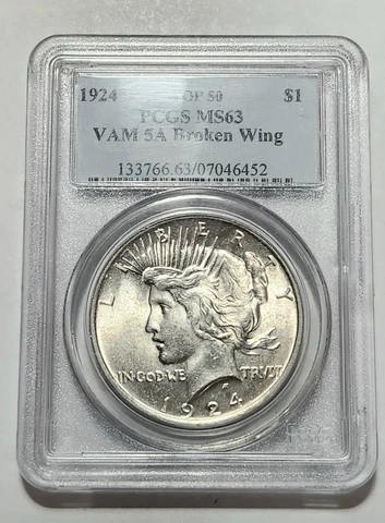 1924 P Peace Dollar PCGS MS-63 GSA Hoard VAM 5A - BROKEN WING - TOP 50 Cover