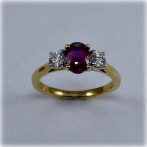 1.30 Ct Natural Ruby & Diamond Anniversary Ring 14K Solid Yellow Gold Size 4 - Picture 1 of 6