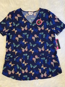 Scrubstar Scrub Top Womens Size Medium Blue Butterfly Performance Stretch Shirt - Picture 1 of 5