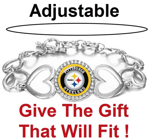 Special Pittsburgh Steelers Womens Silver Heart Link Adjust. Bracelet Gift D27 Cover