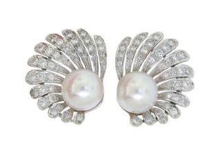 1.68ct Natural Round Diamond 14k  White Gold Fresh water Pearl Stud Earring - Picture 1 of 2