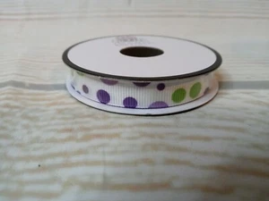 New! Purple Green Polkadot Ribbon 3/8” x 15 FT Wreath Crafts Bows Mardi Gras  - Picture 1 of 8