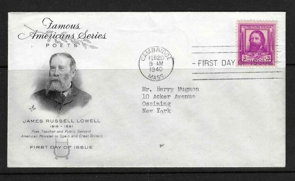 USA SC # 866 James Russell Lowell FDC . Artcraft Cachet - Image 1 of 1