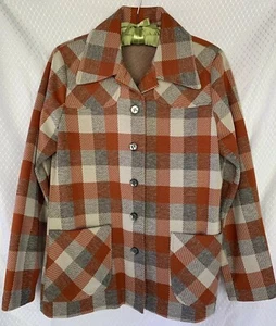 Vintage Mid-century Orange Plaid Womens Jacket. Unlined. S/M  - Picture 1 of 4