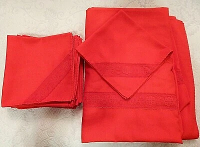 Handmade Red Tablecloth 91"x66" + 12 Matching Napkins Set Lot Large - Image 1 of 4