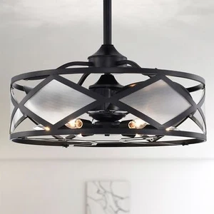 Daniya 23 Inch Matte Black 6 Light 3 Blade Ceiling Fandelier with Remote - Picture 1 of 11