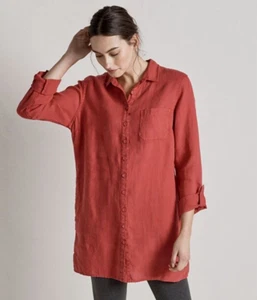 🌻 Seasalt 100% Linen Rockcliff Shirt Raspberry Red Relaxed Holiday Art Sz 8 - Picture 1 of 9