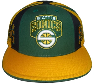 VINTAGE SEATTLE SONICS NBA REEBOK 2003-2005 WOOL PINWHEEL FITTED HAT 7 5/8 - Picture 1 of 6
