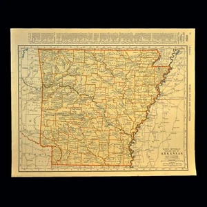 Vintage ARKANSAS Map Wall Art Decor Original Little Rock Fayetteville Antique - Picture 1 of 7