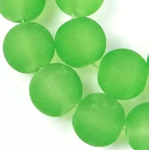 25 Frosted Sea Glass Round / Rocaille Beads Matte - Peridot Green 10mm - Picture 1 of 2