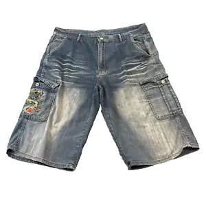 Baggy Denim Jorts Shorts Vintage W38 Skater Grunge Hip Hop Dragon Cargos - Picture 1 of 11