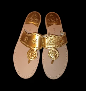 Jack Rogers Womens White and Gold Flip Flop Flat Sandals Size 10.5 Pre-Owned - Picture 1 of 14