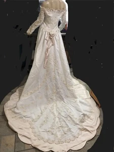Champagne Rose & Ivory Floral Wedding Bridal Dress & Headpiece Custom Size 12 - Picture 1 of 23
