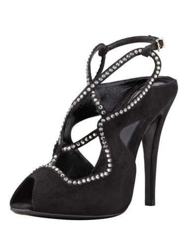 NUOVI SANDALI FENDI AURORA NERI SCAMOSCIATI E CRISTALLI SWAROVSKI CON CINTURINO TAGLIA 9 39