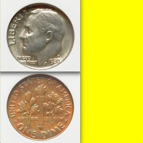 1980 ANACS MS64 Missing Clad Layer RARE Beautiful Colors Roosevelt Dime RARE 10C Cover